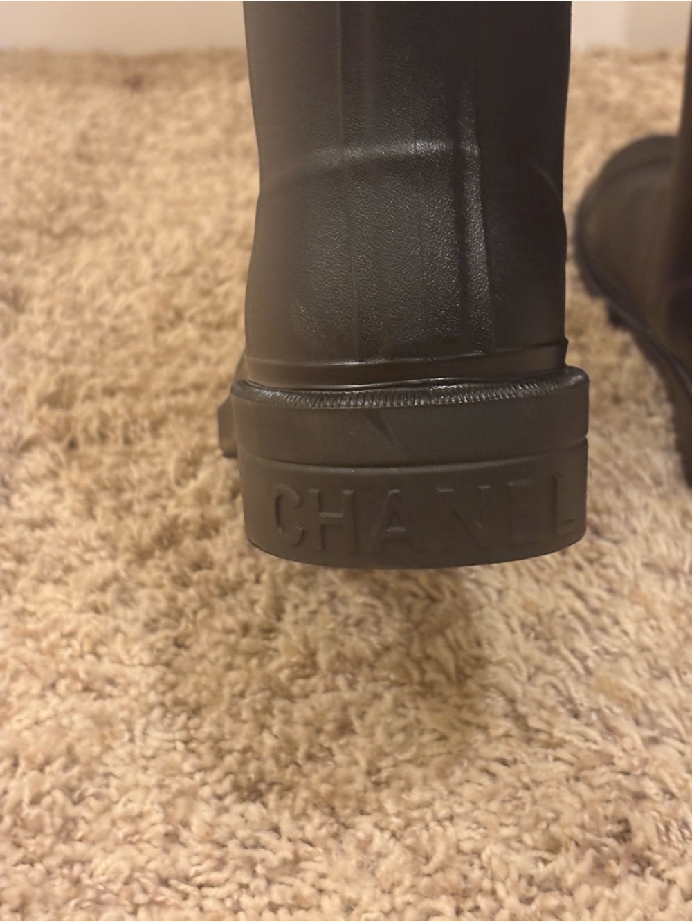 CHANEL Black Knee-High Rain Boots with White Logo - Picture 5 of 5